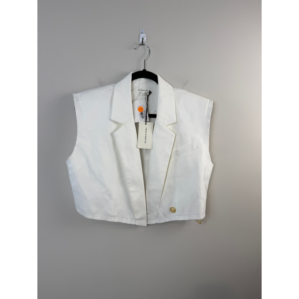 NEW Mimosa Waistcoat Vest Women Size M White Cropped Raw Hem Sleeveless Blazer